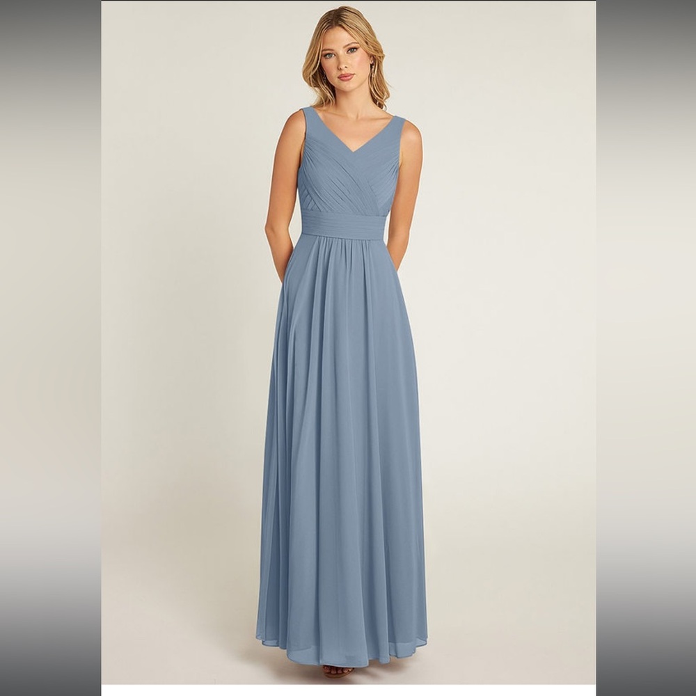 Azazie Pierette Dress Chiffon Dusty Blue size 14